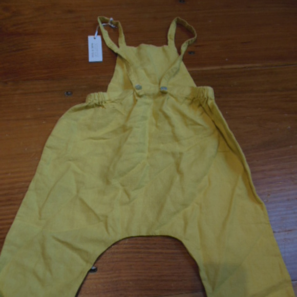 New! BABE & TESS 9M Lemon Linen Overalls Unisex - Picture 2 of 7